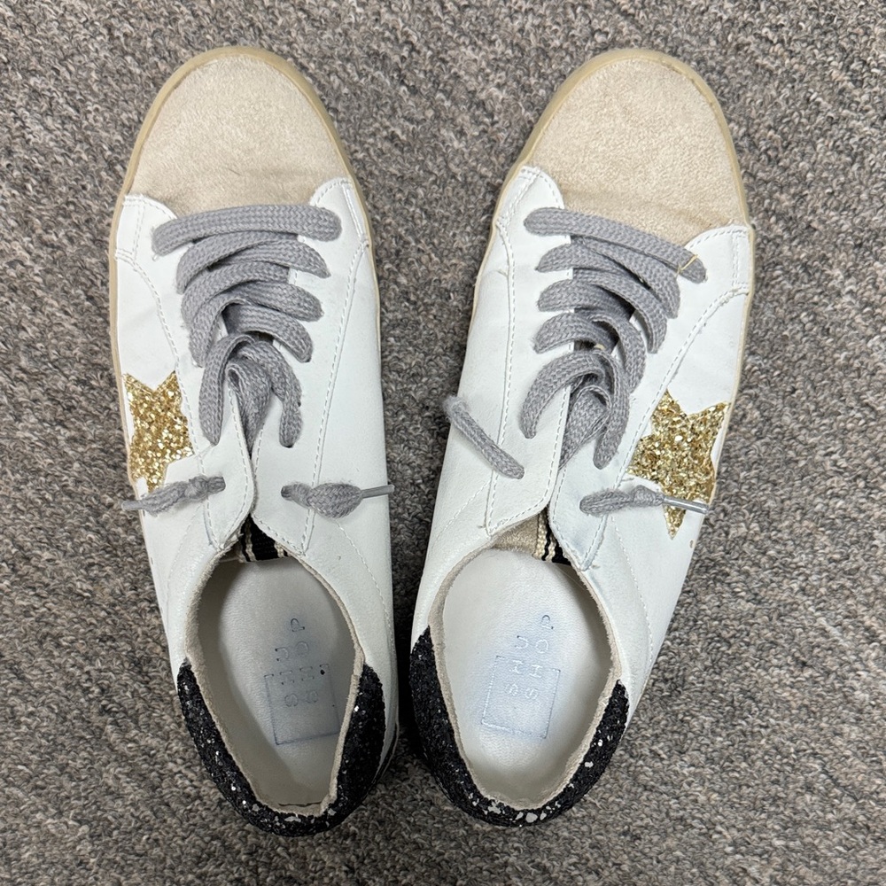 White Shu Shop Sneakers with Gold Star Accent